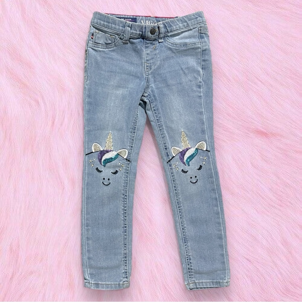Girls Size 6 Skinny Jeans Bundle - Vigoss Sequins Unicorn & Cat & Jack Dark Wash - Picture 3 of 13